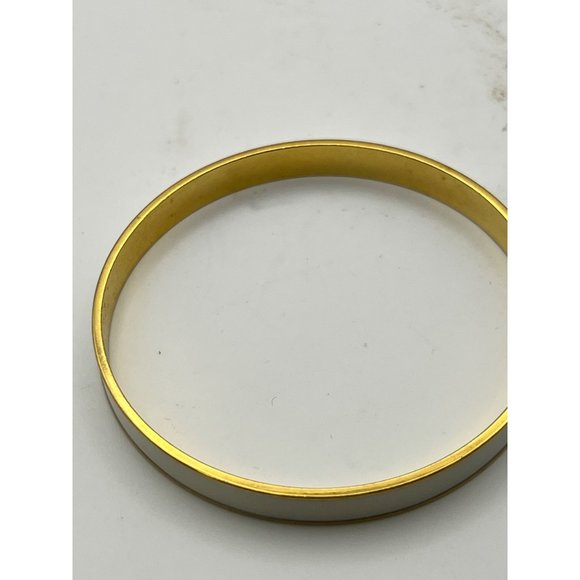 Vintage Signed Monet Gold Tone White Enamel Bangle Bracelet - Picture 5 of 10